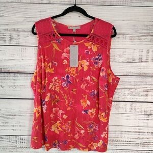 Daniel Rainn Stitch Fix 3X Pink Floral Sleeveless Blouse NWT Lace Detail Plus